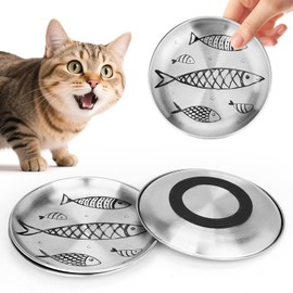 2 Pcs Cat Bowl Stainless Steel Dish - Whisker Friendly Shallow Cat Food Plate with Anti-Slip Base - Easy Clean Feeding Bowls for Indoor Cats, Wet Food (Patterns,Fish