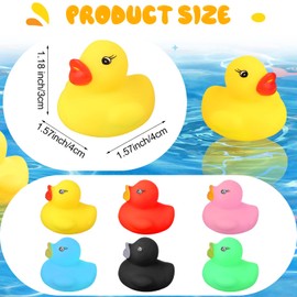 200 Pcs Mini Rubber Ducks in Bulk Yellow Tiny Baby Shower Ducks Float Squeak Bathtub Duckies Preschool Bath Toy for Birthday Party Gift(1.57 x 1.57 x 1.18 Inch,Pink, Black, Red, Green, Yellow, Blue)
