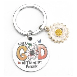 SHTALHST Christian Keychain,Christian Keychain with Sunflower Charm,Inspirational Gift for Women,With God All Things Are Possible