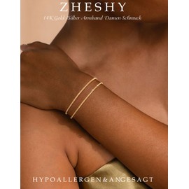ZHESHY Women's Chain Bracelets, 14 Carat Gold-Plated Bracelet, Pack of 2