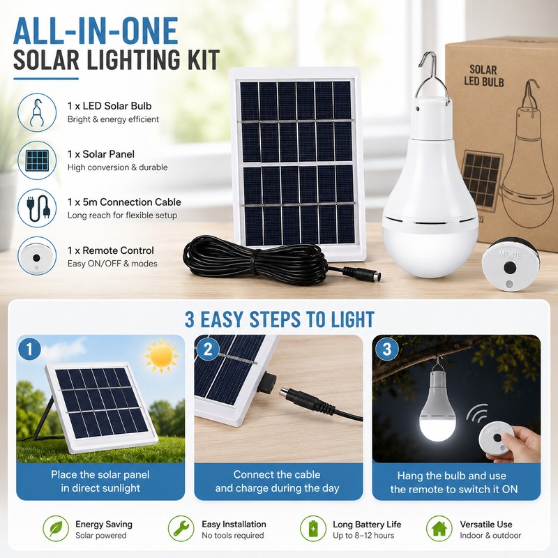 Solar Rechargeable LED Bulb for Outdoor Use – Portable Hanging