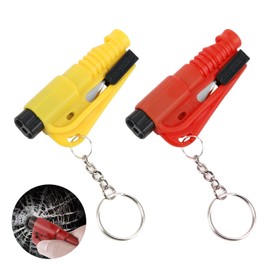 CAISYE Pack of 2 The Original Emergency Keychain Car Escape Tool - Car Security Key Ring 3 in 1 - Emergency Glass Breaker, Belt Cutter, Emergency Whistle, Fluorescent - Yellow, Red, red