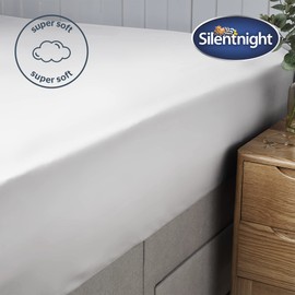 Silentnight Supersoft Double Fitted Sheet - White Deep Fitted Bed Sheets with Elasticated Hems and Non Iron Fabric - Machine Washable and Hypoallergenic - Double 140 x 190cm - White