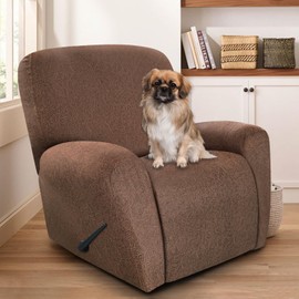 ANARACHON Recliner Chair Covers Leather Look, 4 Pieces Lazy Boy Recliner Covers Non Slip, Soft Slipcovers for Large Recliners, Furniture Protector Washable for Pets (1 Seater, 05 Brown)