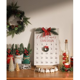 Christmas Countdown Calendar, Farmhouse Christmas Wreath Calendar, Vintage Advance Count Down to Christmas Sign, Xmas Wooden Hanging Decor for Wall Holiday(White)