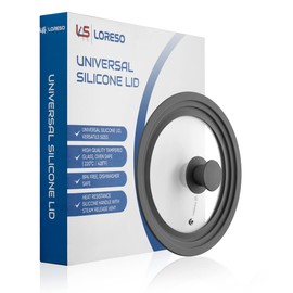 Loreso Silicone Glass Lid Grey - Universal Silicone Glass Lid for Pots Pans & Skillet 7, 7.5, 8, 8.5, 9 & 9.5 Inches, Tempered Glass Lid with Steam Vents & Cool-Touch Handle (Small - Grey)