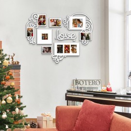 Jerry & Maggie - Photo Frame | Plaque College Frame - Valentine Wall Decoration Combination - White PVC Picture Frame Selfie Gallery Collage W Wall Hanging Mounting Design | Love Heart Shape