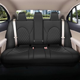 GIANT PANDA Custom Fit Rear Car Seat Covers Fit for Toyota Camry 2018 2019 2020 2021 2022 2023 2024 LE,SE,SE Nightshade, Stretch Back Seat Covers for car, Luxury Faux Leather, Polyester Fiber (Black)