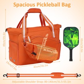 35L Pickleball Tote Bag with Shoe Compartment, Foldable Travel Duffel Bag for Women Mens, Pickleball Paddles Holder, 3 in 1 Versatile Travelling Sport Gym Hospital Holdall, Orange