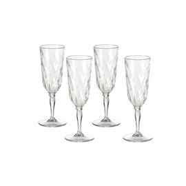 Omada Design 4 Glasses for Champagne, 6,89 fl oz Flute in acrilic Unbreakable Plastic, Diamond Line, Clear