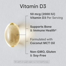 Sports Research Vitamin D3 2000 IU with Coconut MCT Oil - Double Strength Vitamin D Supplement - Non-GMO Verified, Gluten & Soy Free – 50mcg, 360 Liqu