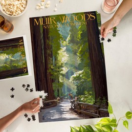 Lantern Press Muir Woods National Monument, California, Pathway, 1000 Piece Jigsaw Puzzle for Adults, Made in USA with Reference Poster