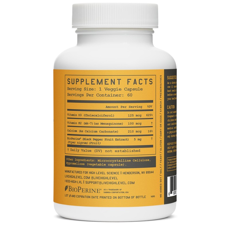 High Level K2-D3, Vitamin K2 Supplement, Dual Action Support Complex