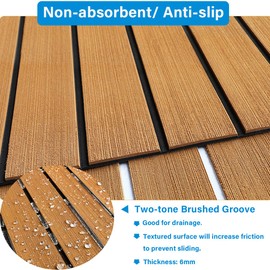 HZCHIONE EVA Foam Boat Decking Flooring Faux Teak Boat Floor Mat Self-Adhesive Boat Marine Carpet Non-Slip Foam Boat Deck Rolls Sheet for Boats Pontoon Yacht Helm Pad RV Floor(94.5x21.66)