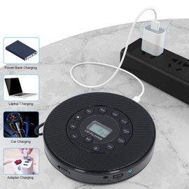 2000mAh Portable CD Player with Speaker, Support Recording and Anti Skip Function for Car, MP3 Compatibility, USB Port Portable CD Player Speaker (Black)