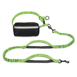 Squirrel Products Hands Free Dog Leash with Hip Belt/Crossbody Strap, Zipper Pouch, and Shock Absorbing Bungee for Walking or Jogging with pet (Green, Black)