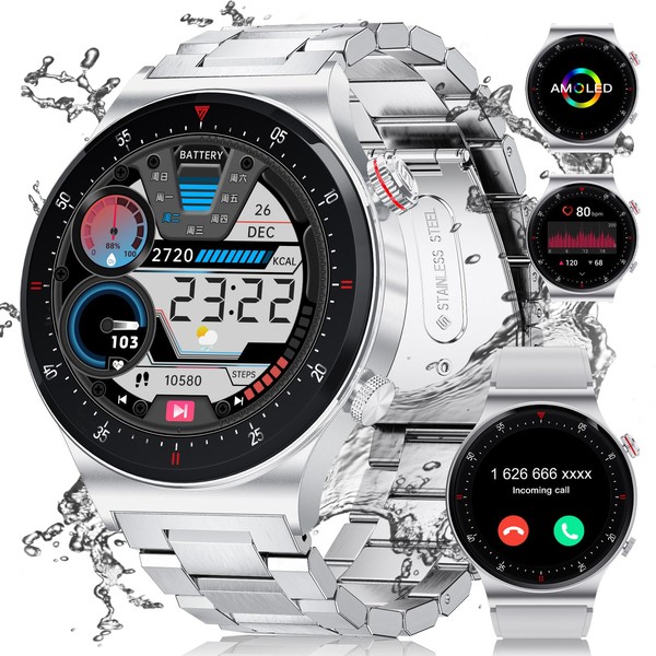 LIGE Men's Smart Watch with Bluetooth Call, 1.43 Inch AMOLED
