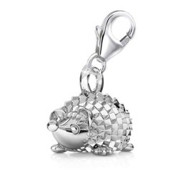 Animal Charm Pendant for Charm Bracelet, 925 Sterling Silver, for Children, Girls, Baby, Women, Silver, 3D Hedgehog 5 x 10 mm