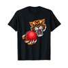 Tiger Holding Cricket Ball Cartoon Character T-Shirt