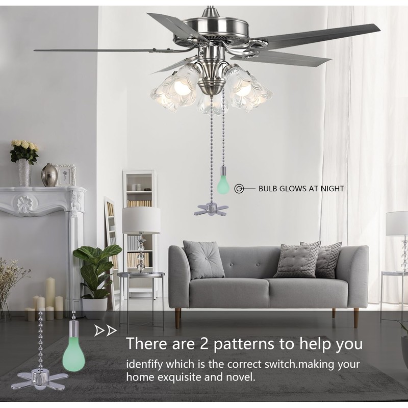 Dotlite Silver Ceiling Fan Pull Chain Set, 2Pack 3mm Diameter