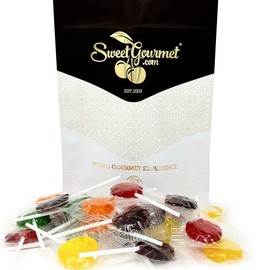 SweetGourmet Assorted Fruit Wrapped Lollipops | Strawberry, Grape, Orange, Lemon, Apple | 1 Pound