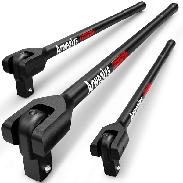 Arwealxs 3PCS Breaker Bar Set, 1/4" 3/8" 1/2" Drive, 180°