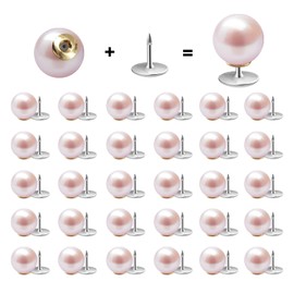ZLMCUJE 30 Sets 10mm No Sew Pink Pearl Buttons Brooch Pins Pearl Rivets No Tools Detachable and Reusable,DIY Craft Decoration