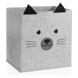 com-four® Storage Box - Basket for Baby Products, Books or Toys - Storage Box without Lid - Nursery Basket with Animal Face (1 Piece - Light Grey)