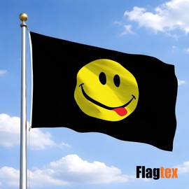Flagtex Smiley Face Acid Flag 5ft x 3ft Large Flag 150cm x 90cm | Premium Woven Polyester with Brass Eyelets | Indoor Outdoor Display Garden Decoration Wall Hanging