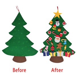 Felt Christmas Tree, New Year Wall Hanging Decorations, Home Door Wall Christmas Decoration, DIY Felt Christmas Tree with 26 Pieces Removable Ornaments
