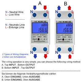 Sun3drucker LCD Digitale Stromz?hler Wechselstromz?hler Hutschiene KWh Z?hler 5(80) A 1-phasiger 2-poliger 2P-DIN-Schienen-Stromz?hler