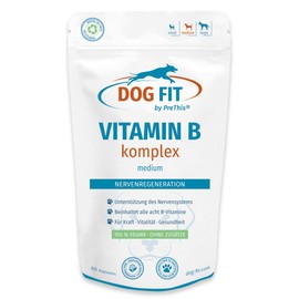 DOG FIT by PreThis® Vitamin B Complex for Dogs I Nervous System, Incontinence, Spondylosis, Tremors, Strengthening I B Vitamins with Biotin & Folic Acid I Vegan without Additives | Medium