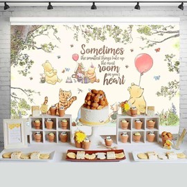 Classic Pooh Bear Baby Shower Backdrop Watercolor Tree Branch with Honey Jar Background Vintage Pastel Winnie Banner for Birthday Kids Party Decorations 5x3 ft