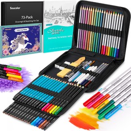 Soucolor 73 Pack Art Supplies Sketching Kit for Adults Gifts, Christmas Gifts, Drawing Sketching Pencils with Sketchbook, Coloring Book, Colored Watercolor Metallic Graphite Charcoal Pencils