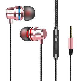 Deep Bass In ear headphones 3.5mm jack,Extra Bass High Sensitivity Wired Headphones With Hifi Stereo Sound|in-ear Noise Cancelling headphone Comptible With Smartphone Tablet Computer laptop (Rose)