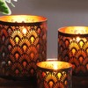Set of 3 Oriental Tea Light Holders Zalia Metal Black