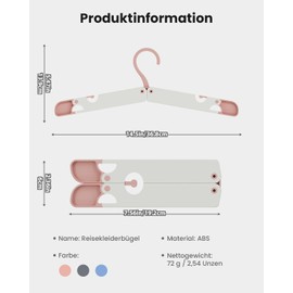 Sazfli Reisebügel Set - Faltbare, Robuste, rutschfeste Platzsparende Kleiderbügel mit Geschenkbox, Maßband und Aufbewahrungstasche (3er Pack, Grau, Rosa, Blau)