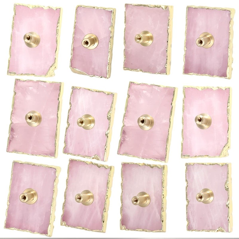 mookaitedecor Set of 4 Natural Rose Quartz Drawer Knobs with