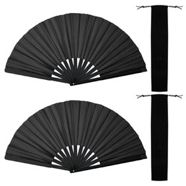 2Pcs Hand Fan Clacking Fans for Line Dancing Foldable Bamboo Ribs, Rave Folding Chinese Style Crafts Charming Retro Style Large for Women Dance Party Performance Black
