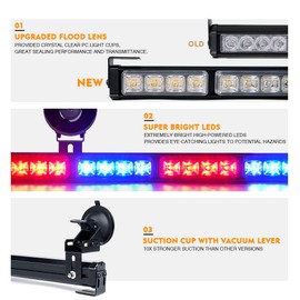 Xprite Police Lights, 31.5 Inch LED Traffic Advisor Light Bar, 21 Flashing Patterns w/Suction Cup, Interior Windshield Deck Emergency Lights for Vehicle Police Volunteer Trucks, Red Blue
