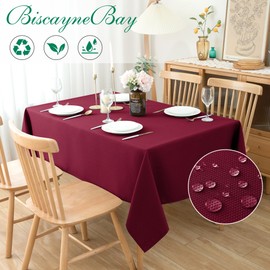 Biscaynebay Textured Fabric Rectangle Tablecloths 60x84 Inches, Burgundy Water Resistant Tablecloths for Dining, Kitchen, Wedding, Parties etc. Machine Washable