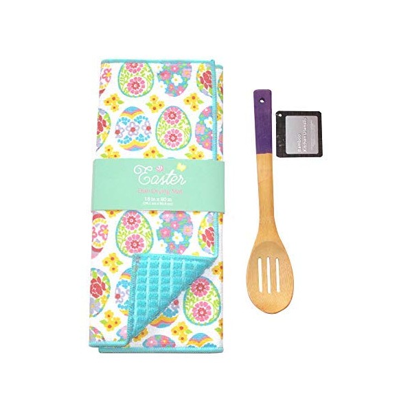 Easter Dish Drying Mat: Colorful Eggs with Vibrant Flower and