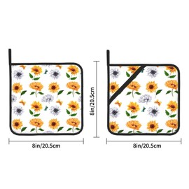 2PCS Pot Holders for Kitchen Sunflowers Floral and Butterflies, Heat Resistant Potholder for Microwave Cooking Baking Oven Dishes and BBQ