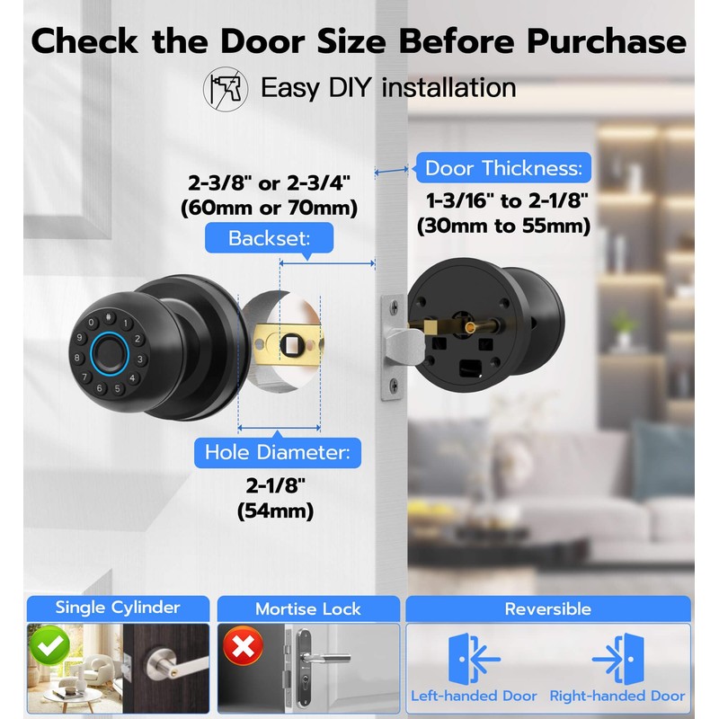 Anweller Smart Door Knob with Lock, Fingerprint Code Keypad Keyless
