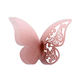 GSHLLO 50 Pcs Paper Butterfly Table Place Name Cards 3D Butterfly Wall Stickers Decor Wine Glass Cup Decorations for Wedding Birthday Party Pink