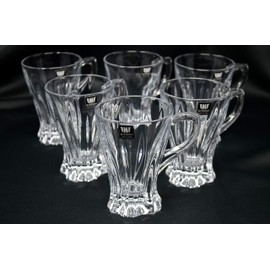 Czech Bohemian Crystal Glass Set of 6 Tea Cups Coffee Mugs 5oz./150ml. Clear Elegant Design ''Plantica'' Holiday Decorative Gift for Wedding Birthday Housewarming Anniversaries