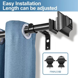 Urbanest 1-inch Diameter Pila Adjustable Single Drapery Curtain Rod, 84-inch to 120-inch, Black