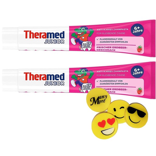 2 x 75 ml Theramed Junior with Strawberry Flavour + 1 Free ManyMore Eraser