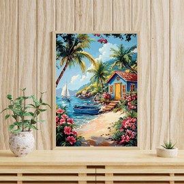 ARPADAMO Beach Landscape Diamond Art Kits for Adults,5D Diamond Painting DIY Landscape Diamond Art Diamond Painting Kits for Adult,Round Full Drill Diamonds, Diamond Art Kits for Home Decor-12x16inch