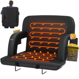 Slendor Dual-Sided Heated Stadium Seats for Bleachers with Back Support and Wide Cushion, Extra Bleacher Seat, USB 3 Levels of Heat, 5 Pockets for Outdoor - size: 21in
